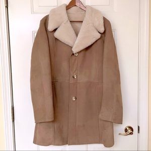 Classic Vintage Camel & Cream Shearling Car Coat